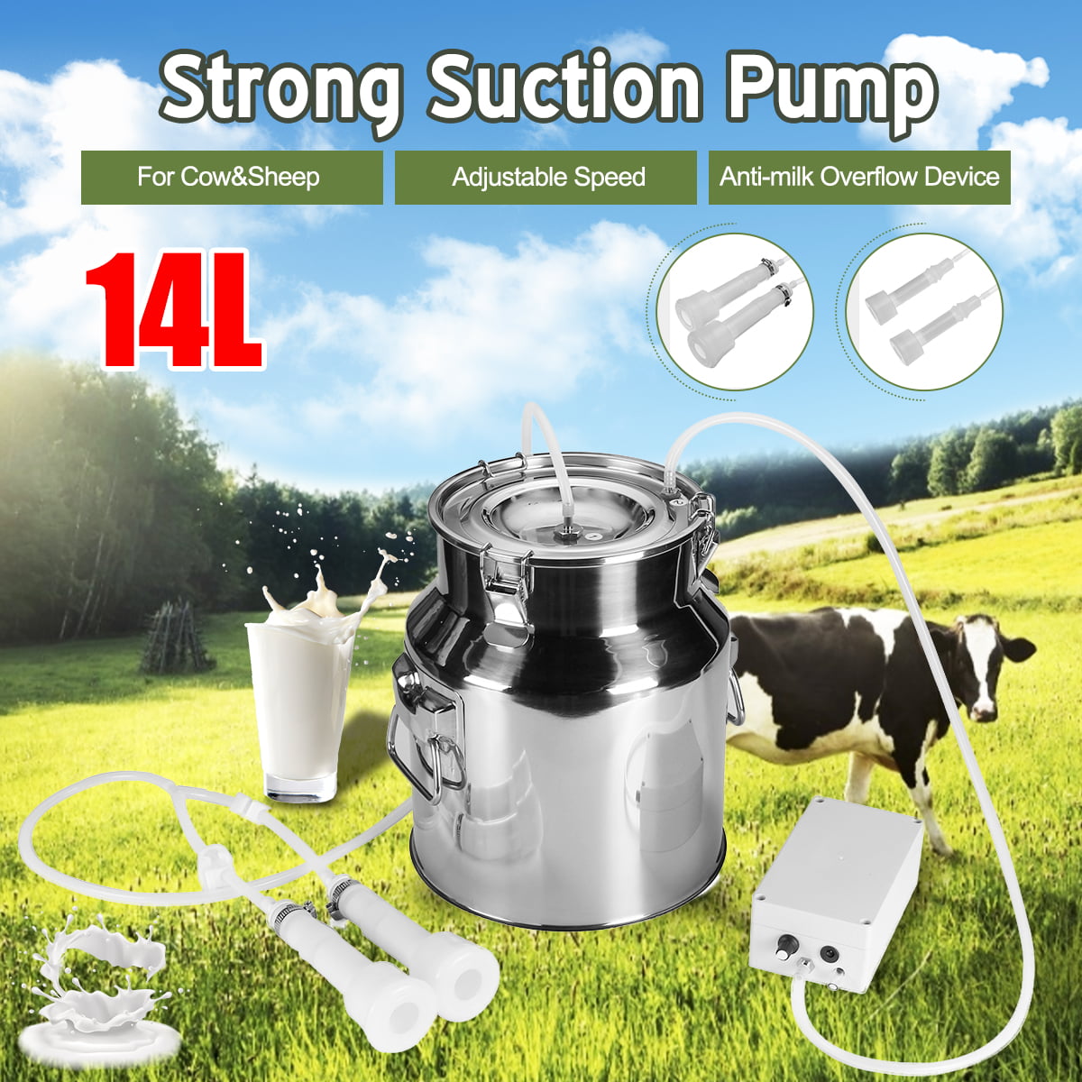 5L Electric Milking Machine Cow Goat Sheep Milker Thickening 2 Heads Tank Xams 