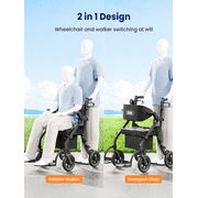 2-in-1 Bariatric Rollator, 400lb Extra-Wide Seat & 10 All-Terrain Wheels, Senior Mobility Combo-Black