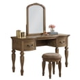 thumbnail image 1 of Poundex Wood Vanity Set with Stool and Mirror in Antique Oak, 1 of 10
