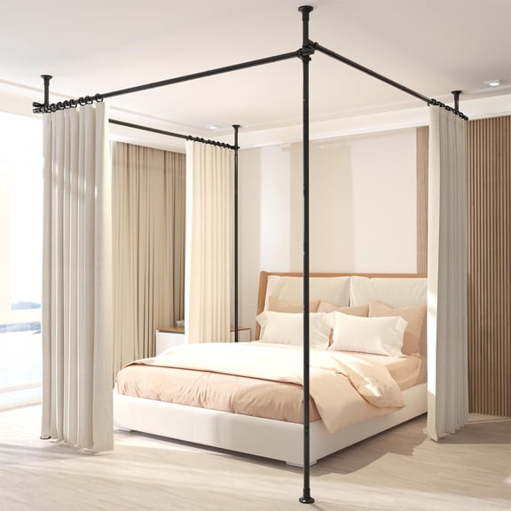AKASKIEY Room Dividers Curtain Rod No Drill, 4-10ft(H) 28-171inch(W), Adjustable Heavy Duty Floor to Ceiling Tension Rod for Room Separation, Black