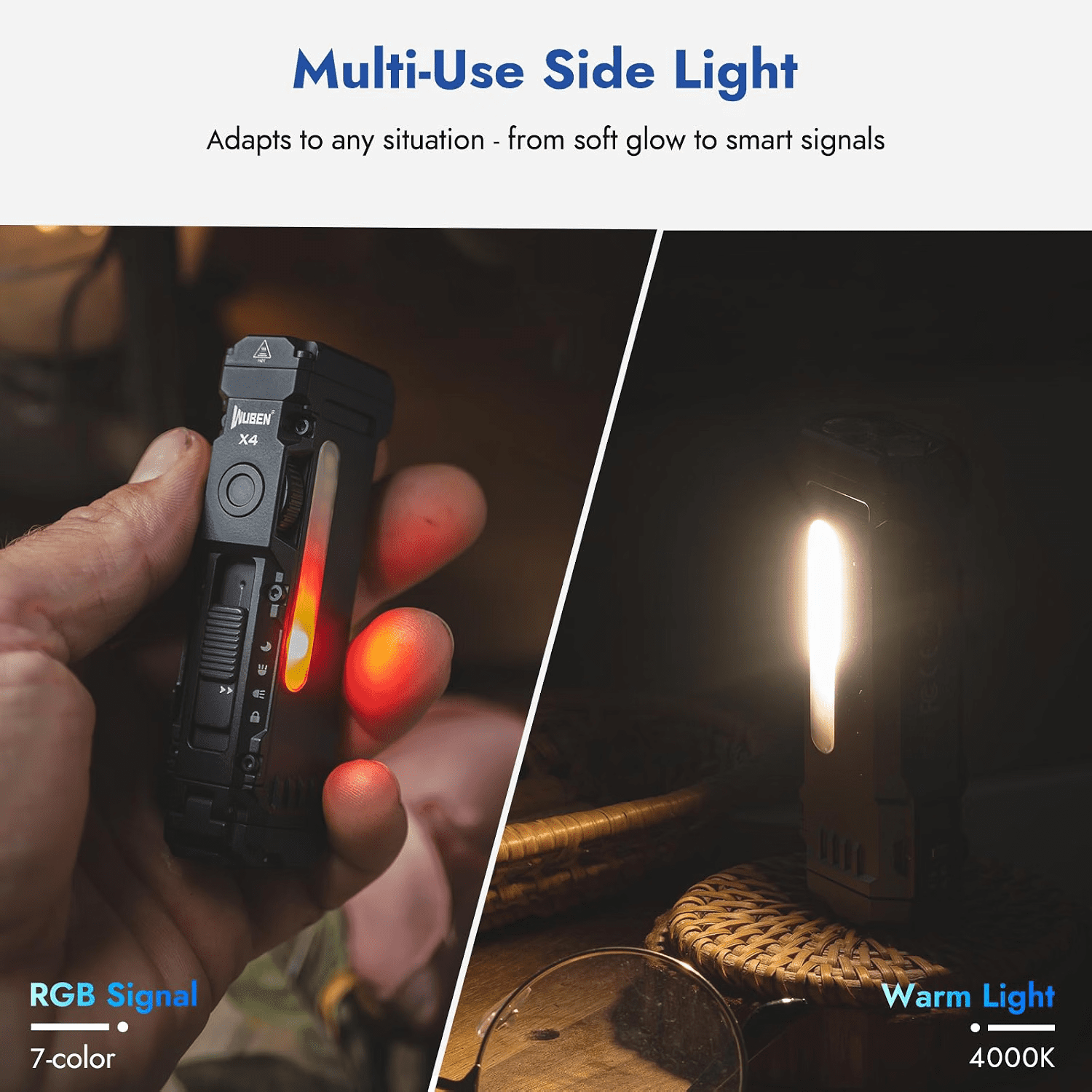 EDC Compact Flashlight with RGB Side Light, 1500 Lumen Mini Tactical Light, Aluminium Alloy, 3.77 in, Pocket Clip for Camping and Emergency