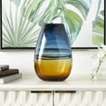 thumbnail image 2 of DecMode 12" Handmade Ombre Blue Glass Vase with Yellow Base, 2 of 9