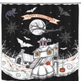 thumbnail image 1 of Rideau de Douche d'Halloween Fantaisiste - Design Maison Effrayante, Lune et Chats, 1 of 4