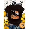 thumbnail image 1 of Women's Halloween T-shirt - Casual Fall Graphic Tee with "IT's FALL Y'ALL" Pumpkin Design - Soft Orange Pumpkin Print Patterns - Machine Washable - All-Season Layering Essential, 1 of 6