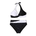 thumbnail image 1 of Conjunto de Bikini de Cintura Alta para las Mujeres Bloque de Color Cruzando Suspensiones, Traje de Baño de Moda sin Espalda Sexy, 1 of 4