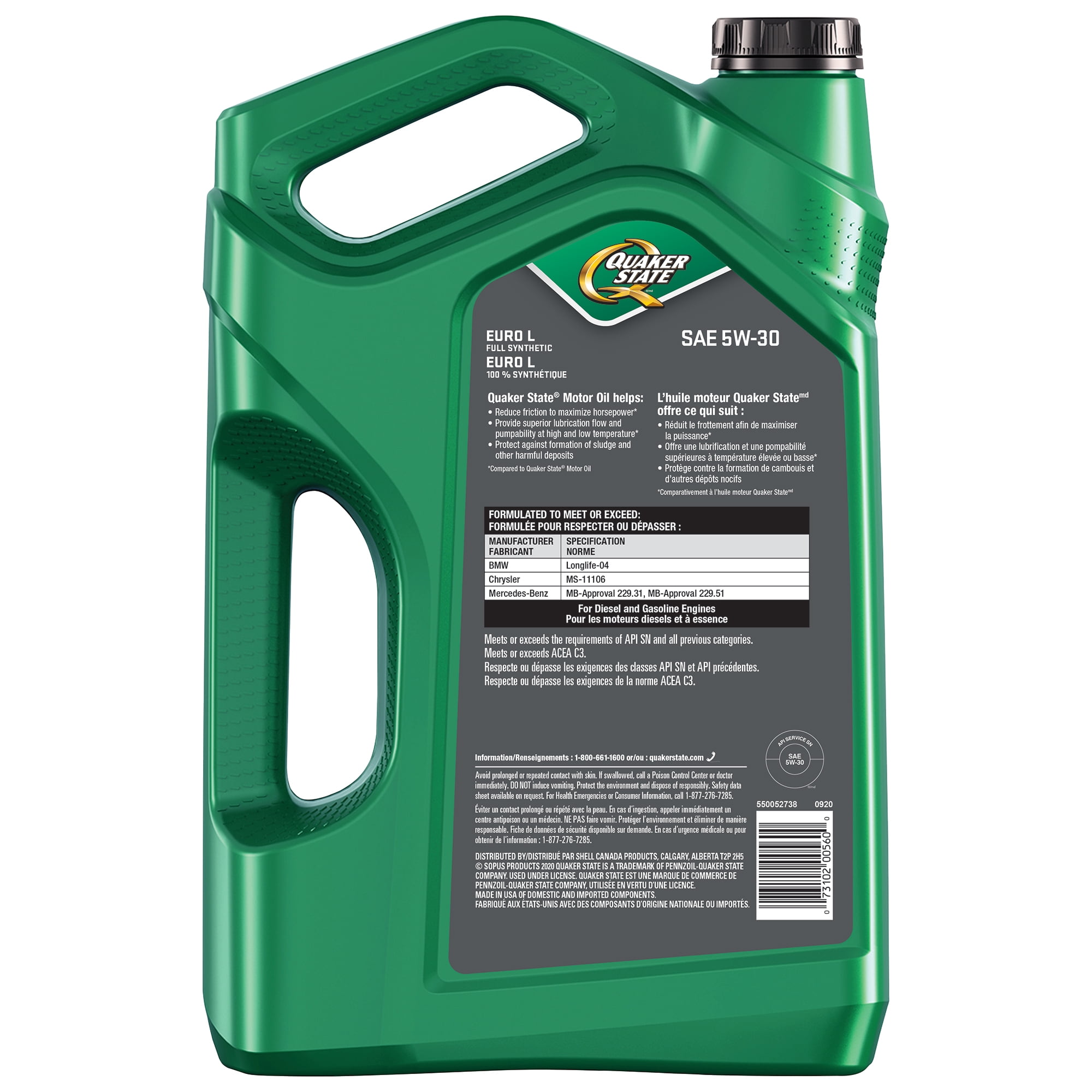 Quaker State Euro L Full Synthetic SAE 5W-30 Motor Oil 5L