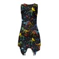 thumbnail image 2 of HELLHERO Colorful Dinosaur ThemeIrregular Hem Sundress for Holiday Party Vacation, Side Pockets Round Neck Women Sleeveless Midi Dress, 2 of 8