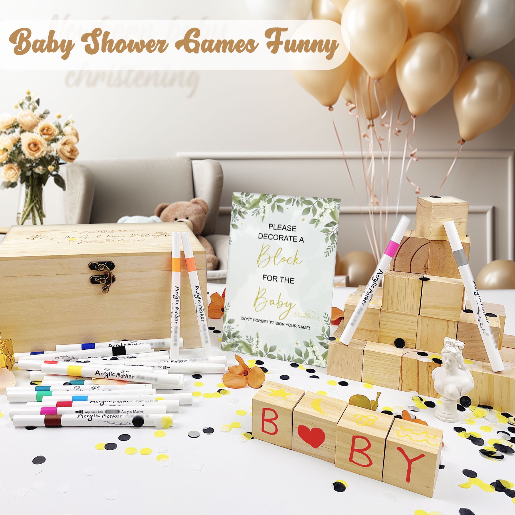 78 PCS Fun Baby Shower Games Sign Kit, Unique Baby Shower Ideas, Funniest Baby Shower Games Ever ，A Game Where You Can Draw to Your Heart's Content, Suitable for Baby Shower Games Boy and Girls