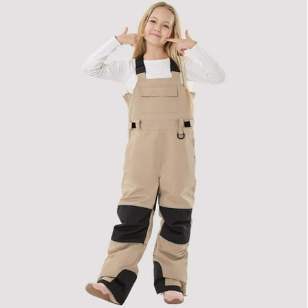 MAIHAN-Kids Snow Bib - Boys and Girls Insulated Waterproof Ski Pants Overalls Kids Snow Pants Baggy Ski Pants Snowboarding & Winter Outdoor Play(Khaki2 2-3 Years)