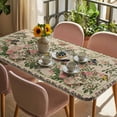 thumbnail image 3 of Beige Spring Floral Table Cloths for 4 Foot Rectangle Tables, Elegant Pastoral Flowers Birds Watercolor Patio Waterproof Elastic Fitted Tablecloths, Washable Rectangular Table Cover for Camping, 3 of 8