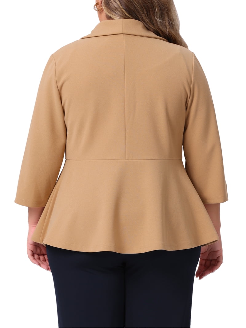 Agnes Orinda Women's Plus Size Blazers Lapel 3/4 Sleeve Peplum