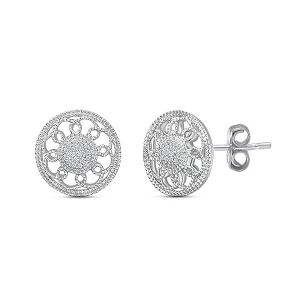 AFFY 14K Gold Plated 925 Sterling Silver Round Cut Natural Diamond Flower Stud Earrings For Women's (0.12 Cttw, J-K Color, I2-I3 Clarity)