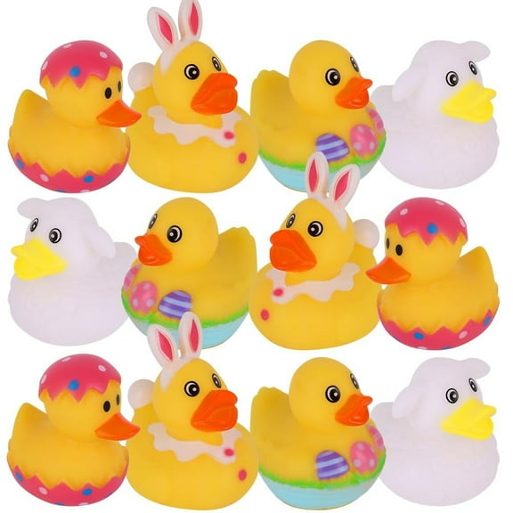ArtCreativity 2.5 inch Easter Rubber Duckies for Kids Ages 3 – 12 pack Mini Toys for Egg Hunt Fillers, Party Favors, Bath Time Fun