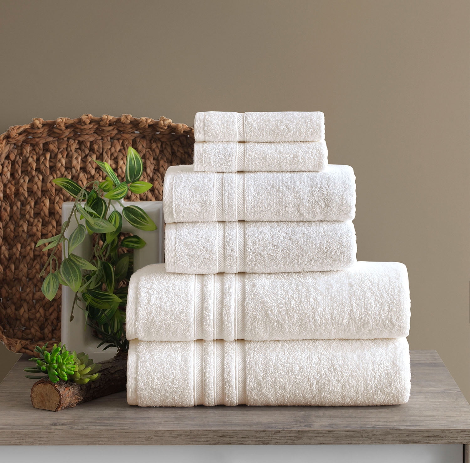 Hawmam Linen 6 Pack Bath Towels Set - Large, Soft, Absorbent, Quickdry, Low Lint Premium 100% Turkish Cotton Towels for Bathroom Sea Salt Cream Bathroom Set, 2 Washcloths, 2 Hand Towels, 2 Bath Towels