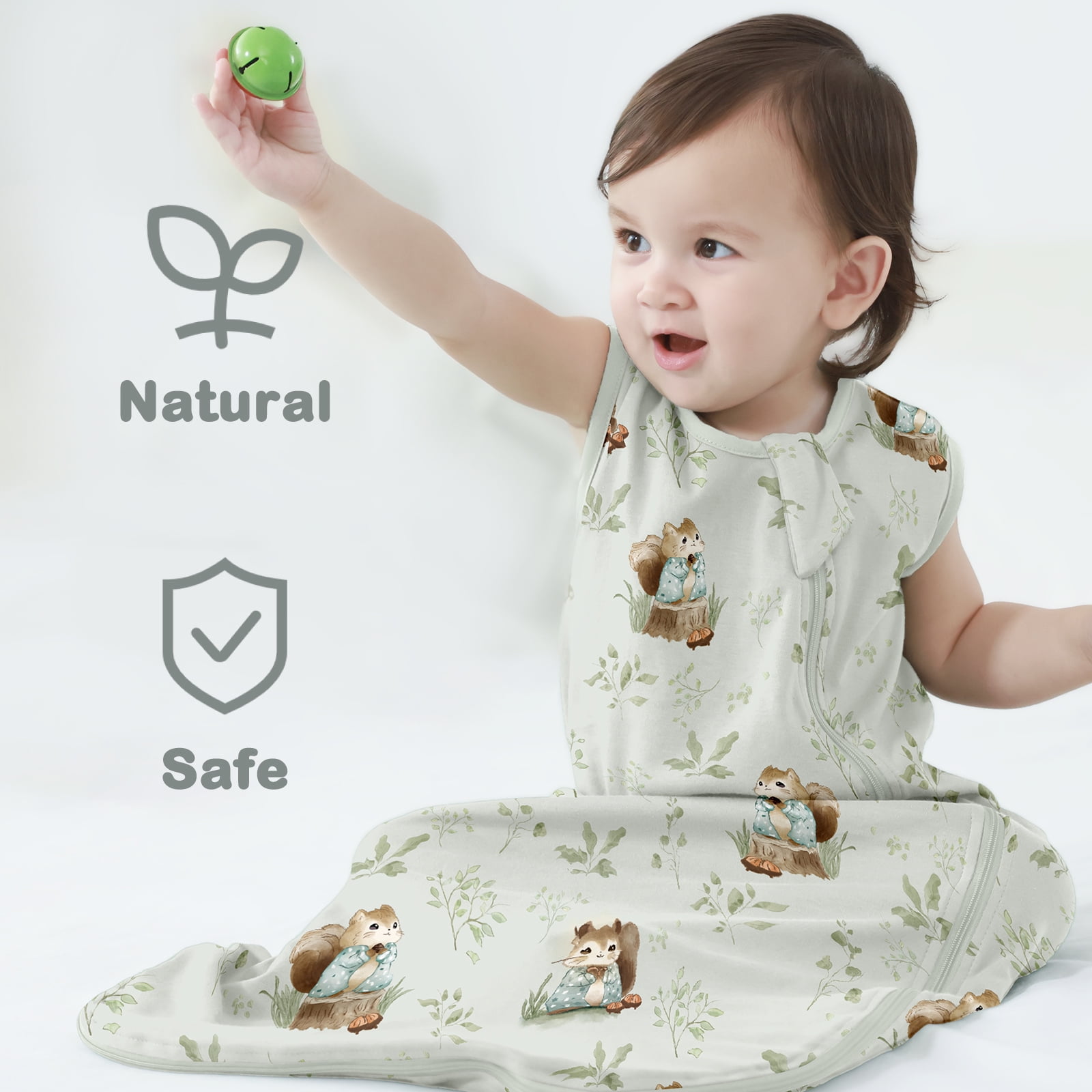 2Pcs Mosebears 0.5 Tog Baby Sleeping Bag - Cotton Summer Sleep Sack for Newborns, Boys & Girls(Animal&Plant,S(0-6 Months))
