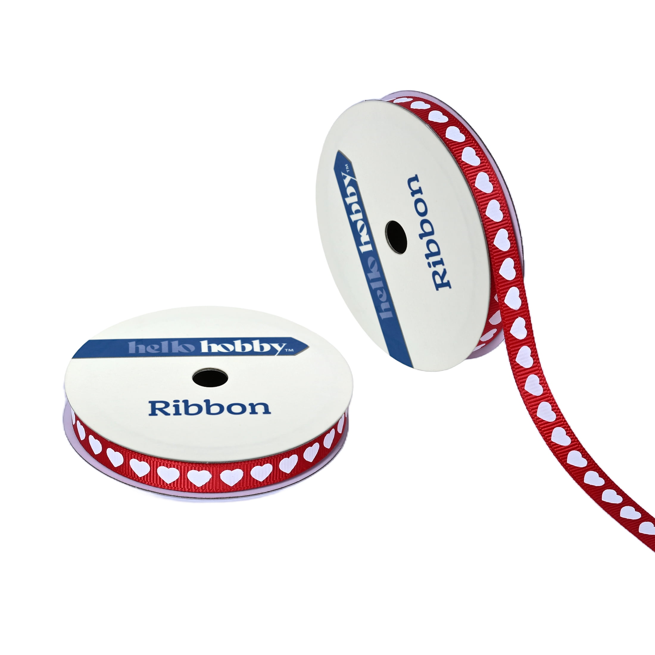 Gwen Studios 3/8" Red with White Hearts Grosgrain Ribbon, 7 Yards
