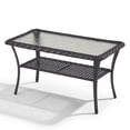 thumbnail image 3 of POCASSY Wicker Outdoor Coffee Table, 19.7"*37.8" Tempered Glss Top Black Rattan Outdoor Coffee Table with 2-Layer Storage Furniture Tables for Garden,Porch,Backyard, 3 of 6