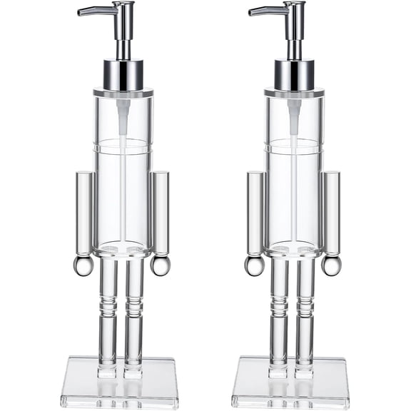 2 Pcs Christmas Soap Dispenser 11.8" Acrylic Clear Nutcracker Soap Dispenser Xmas Decorative Hand Pump Refillable Christmas Lotion Container for Xmas Kitchen Bathroom Counters Decor, 5.5 oz