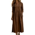 thumbnail image 2 of Jovrlynd Fall Midi Dresses for Women V Neck 3/4 Sleeve Cotton Linen Casual Boho Dress with Pockets 2026, S-2XL, 2 of 7