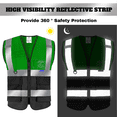 thumbnail image 5 of BeautyWill Class 2 High Visibility Safety Vest, 5 Pockets Reflective Work Vest with Zipper & ID Holder, Green Black for Construction Work, 5 of 7