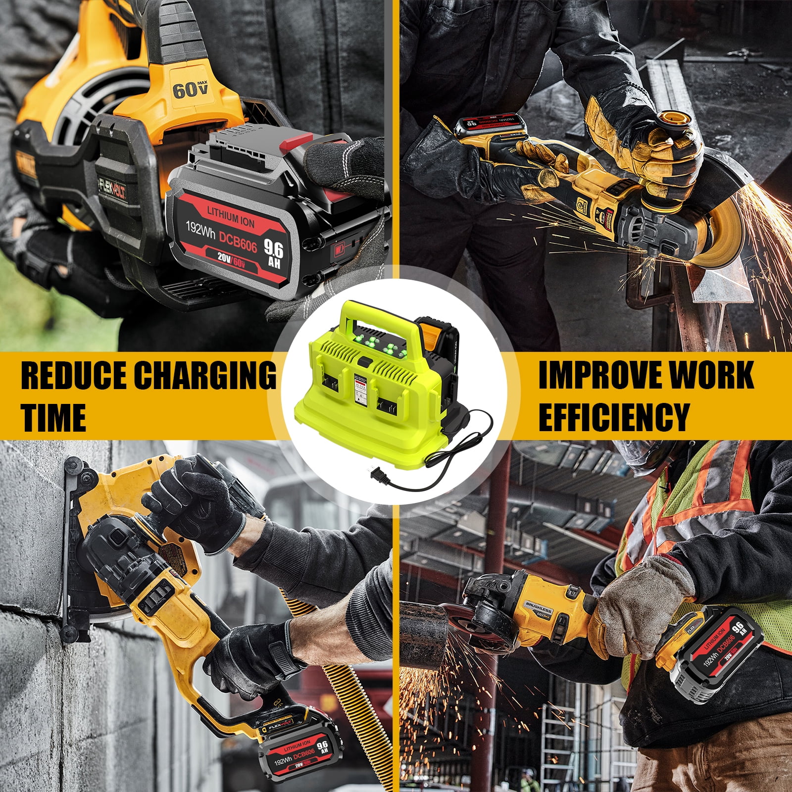 TenHutt Charger Replacement for Dewalt Battery Charger Station Compatible with de walt 20V/60V Battery DCB200 DCB104 DCB606 DCB612