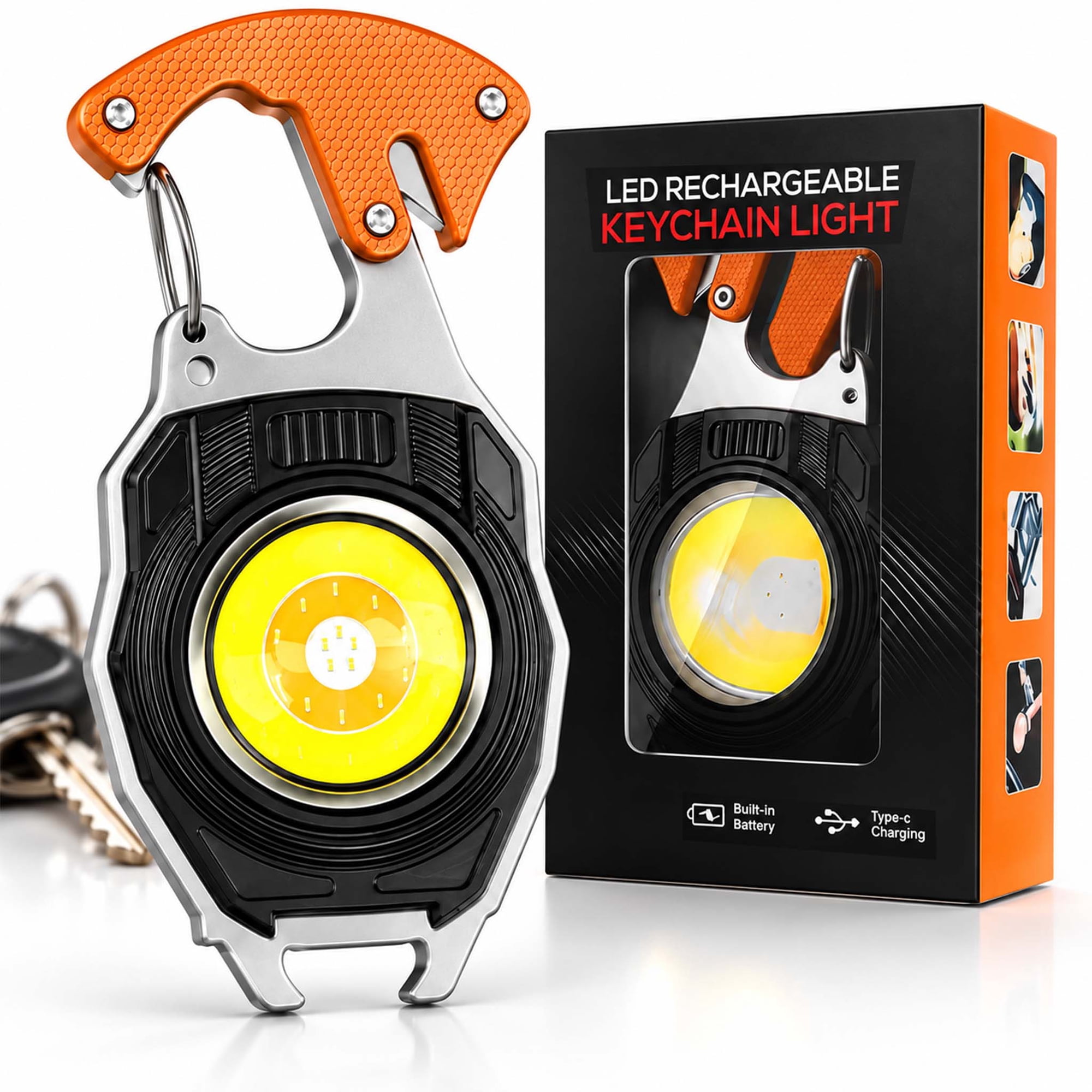 8 in 1 Multifunctional Keychain Flashlight - Pocket EDC Multitool with Strobe Cutter Bottle Opener Car Camping 8-in-1 design LED + strobe Status display Car emergency Keychain carry Material: ABS +