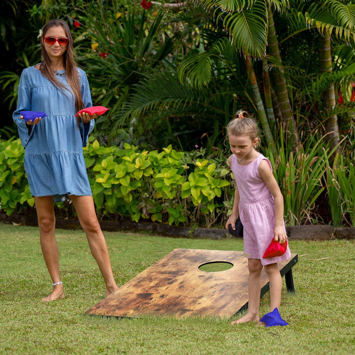 Cometoss Cornhole Set Corn Holes Outdoor Game 4' x 2' Cornhole Boards Bean Bag Toss Game Outdoor for Family Lawn Beach Outside Activities,Include 8 Bean Bag 1 Carrying Bag 47.2x23.6 Inch Burning Wood