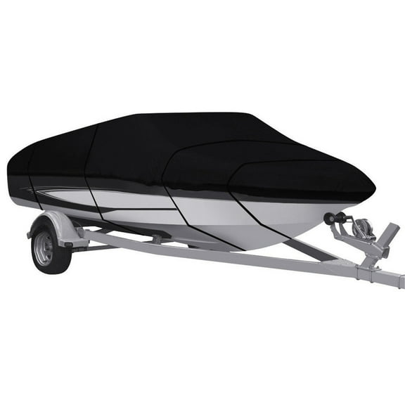 20-22Ft Boat Cover Waterproof Trailerable Heavy Duty Black Pontoon Fit for V -Hull, Tri-Hull, Runabout