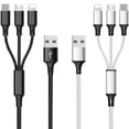 thumbnail image 1 of Cable de Carga Multiusb 10 Pies, 3 A, conector rápida 3 en 1 con adaptador dual tel/tipo C/micro USB, compatible con tabletas, tel 12, 11 Pro, 8, 7, 6, Samsung Galaxy (10 pies), Negro, 1 of 6