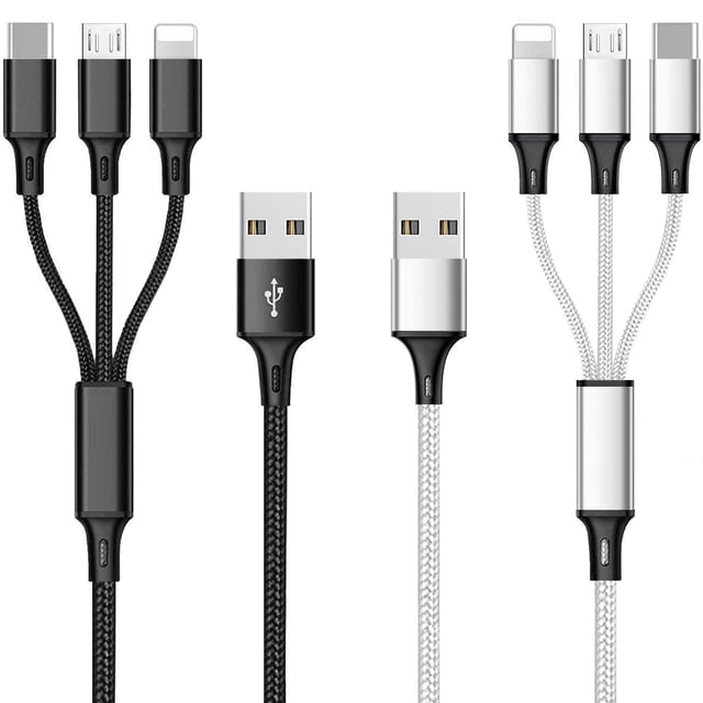 Cable de Carga Multiusb 10 Pies, 3 A, conector rápida 3 en 1 con adaptador dual tel/tipo C/micro USB, compatible con tabletas, tel 12, 11 Pro, 8, 7, 6, Samsung Galaxy (10 pies), Negro