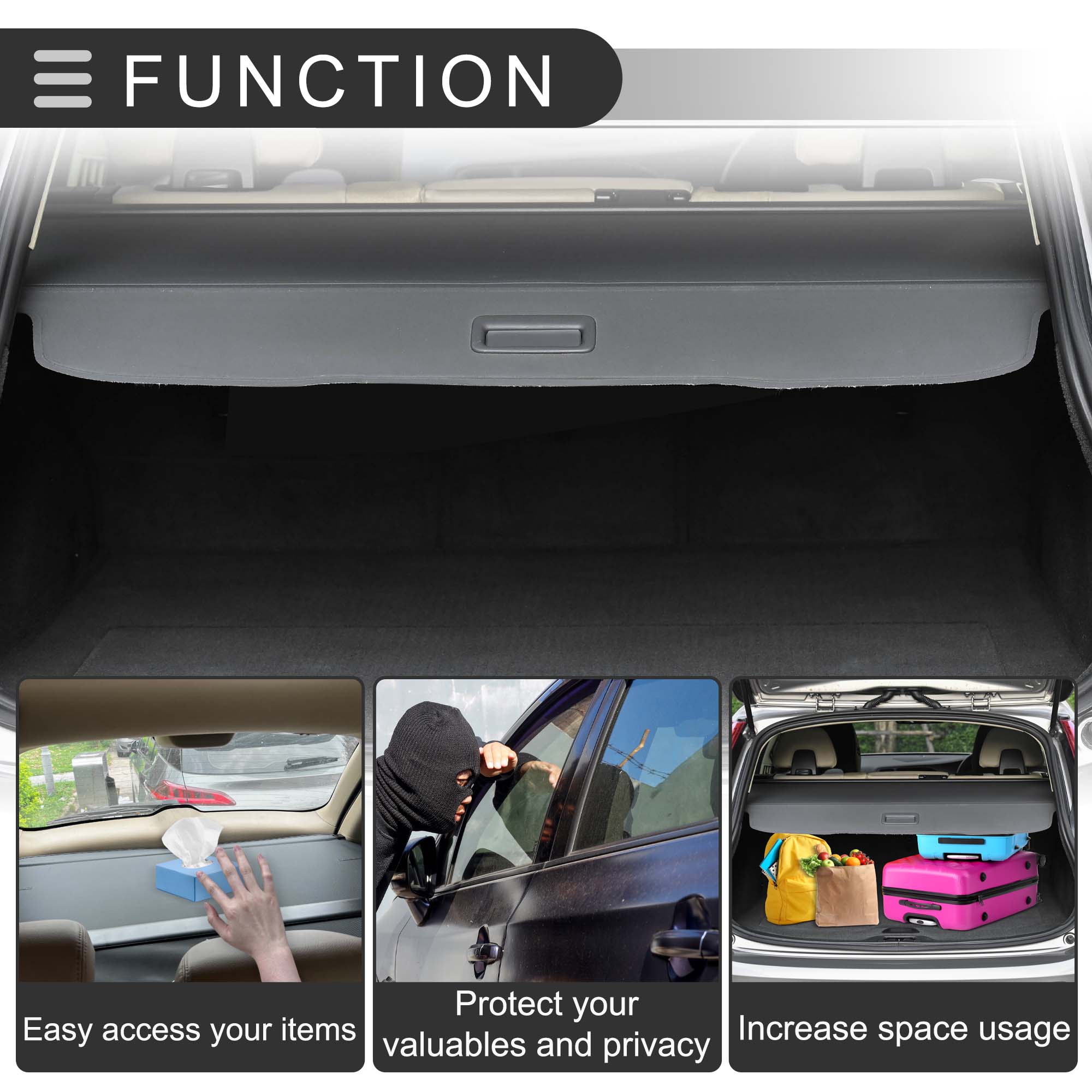 Unique Bargains Retractable Cargo Cover for Hyundai Rear Trunk Parcel Shelf Shade Black