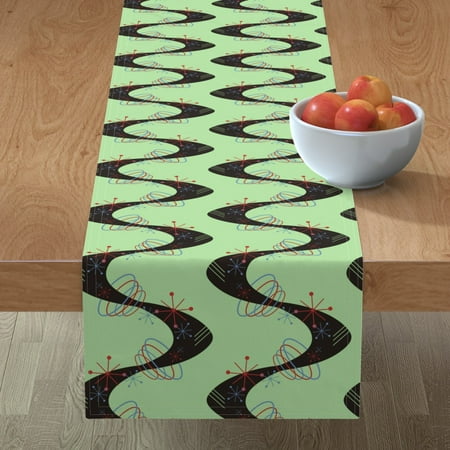 

Cotton Sateen Table Runner 108 - Atomic Wave Mid Century Modern Abstract Vintage Geometric 1950S Green Print Custom Table Linens by Spoonflower