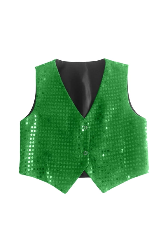 Boys Performance Dance Vest With Sparkling Sequins For Stage Shows Hop Jazz And Party Events Green,8-9 Years