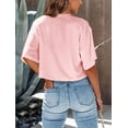 thumbnail image 3 of Women Half Sleeve Cropped T-Shirts Drop Shoulder Round Neck Crop Tops Casual Summer Solid Color Basic Tees, 3 of 8