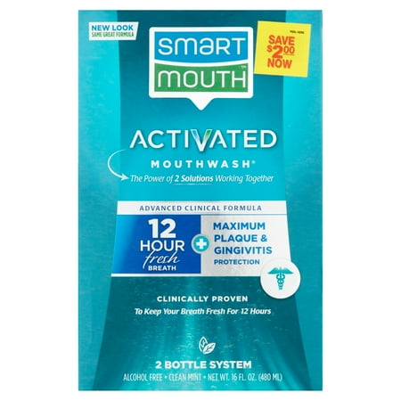 SmartMouth Activated Mouthwash Advance Clinical Formula, Maximum Plaque and Gingivitis Protection, Clean Mint, 32 fl oz