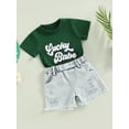 thumbnail image 3 of Toddler Baby St. Patrick's Day Clothes Girl Boy Green Letters Cotton T-Shirt Tops Denim Ripped Shorts Outfit 0-4T (White,12-18 Months), 3 of 6