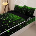 thumbnail image 3 of Erosebridal Curtain Bead Pattern Zipper Twin Comforter Sets with Fitted Sheet and 2 Pillowcases,Glowing Star Print Zipper Bedding Set,Bright Green Black,Black Reversible, 3 of 6