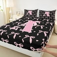 thumbnail image 3 of jejeloiu Monogrammed A Twin Sheet Sets,Cute Bow Bowtie Twin Fitted Sheet,Pink Black Flat Sheet,Microfiber Room Decorative,3-Piece, 3 of 7
