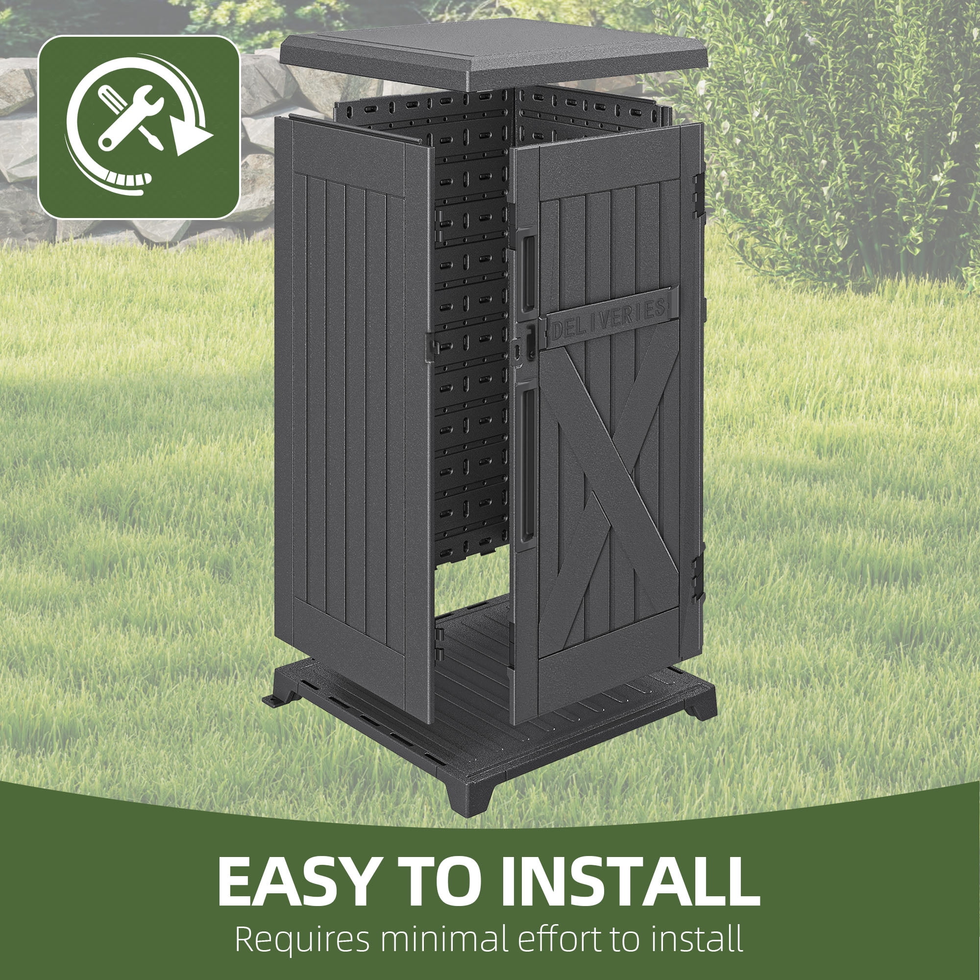 Uforic 60 Gallon Lockable Package Delivery Box, Double Wall Waterproof Resin Outdoor Parcel Storage Box for Porch Curbside Yard, Dark Gray