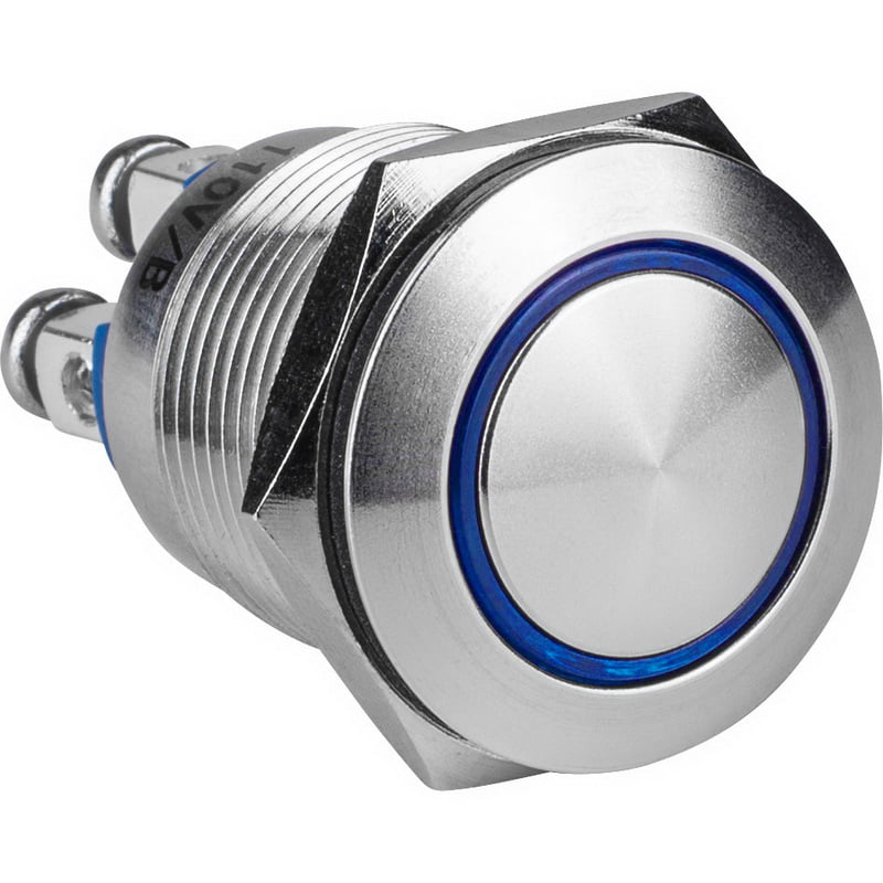 Blue LED illuminated Vandal Resistant 19mm Momentary Switch 12V SPST 