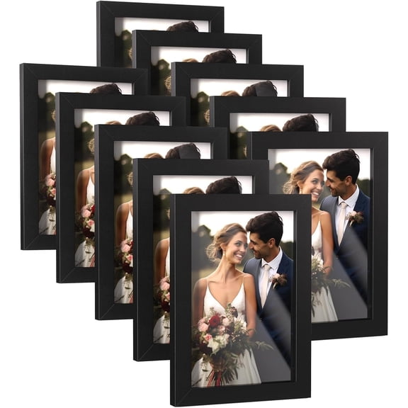 4x6 Picture Frames Set of 10, Tabletop or Wall Display Pictures 3.5x5 with Mat or 4x6 Without, Multi Photo Frames Collage (Black)