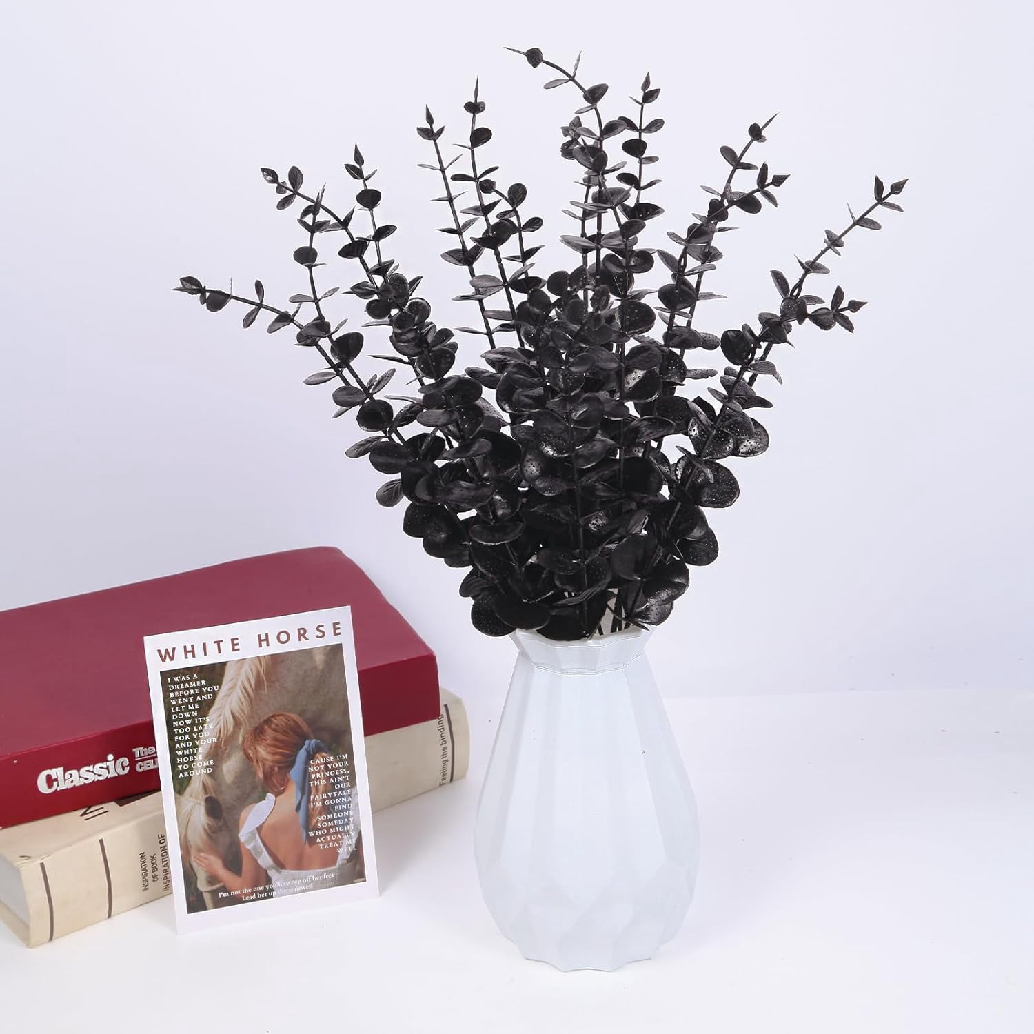 30 PCS Black Artificial Eucalyptus Stems Faux Flowers Fake Eucalyptus Leaves for Home Halloween Table Farmhouse Décor, 1 Branch