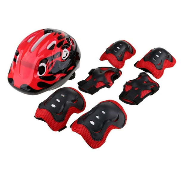 Sonducket 7 piezas niños bicicleta patinaje casco rodilla codo muñequeras set rojo Calzado