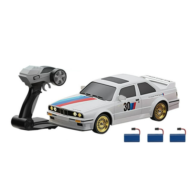 Graflsoa 1:16 Scale 2.4GHz Remote Control Drift Car with Dual Tires, LED Lights, and 30km/h Speed (White, Triple Battery Edition)