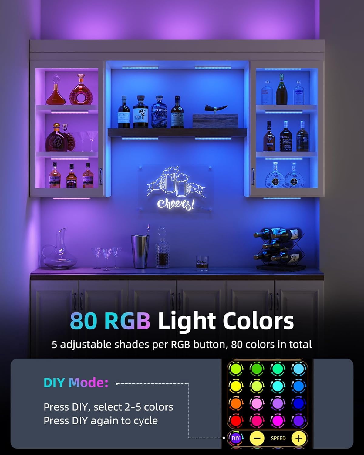 JJEAN-1Pack + 1Pack 80 RGB Under Cabinet Lighting & Remote