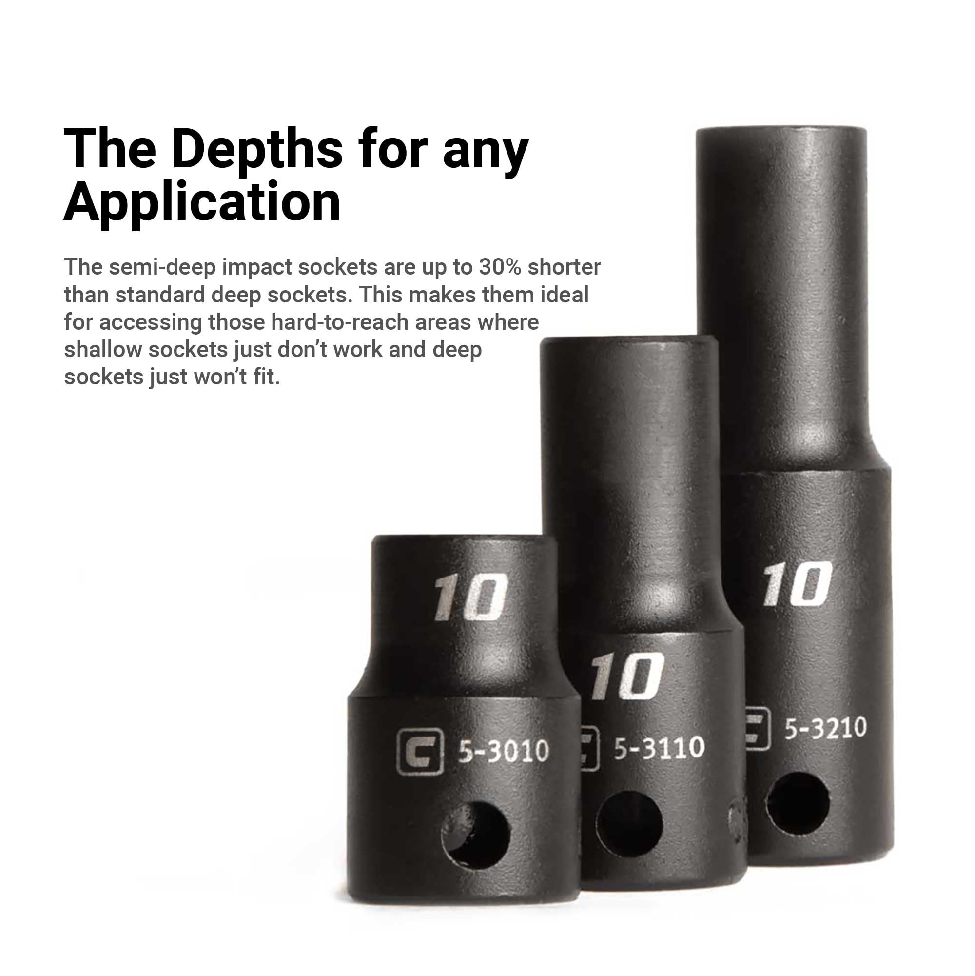Capri Tools 3/8 in. Drive Shallow, Semi-Deep and Deep Impact Socket Set, SAE, 5/16 to 1 in., 36-Piece