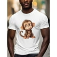 thumbnail image 3 of Cute Monkey Men's T Shirts Funny Animal T-Shirt for Men Crew Neck Tees Cotton Tops, White, 2XL, 3 of 7