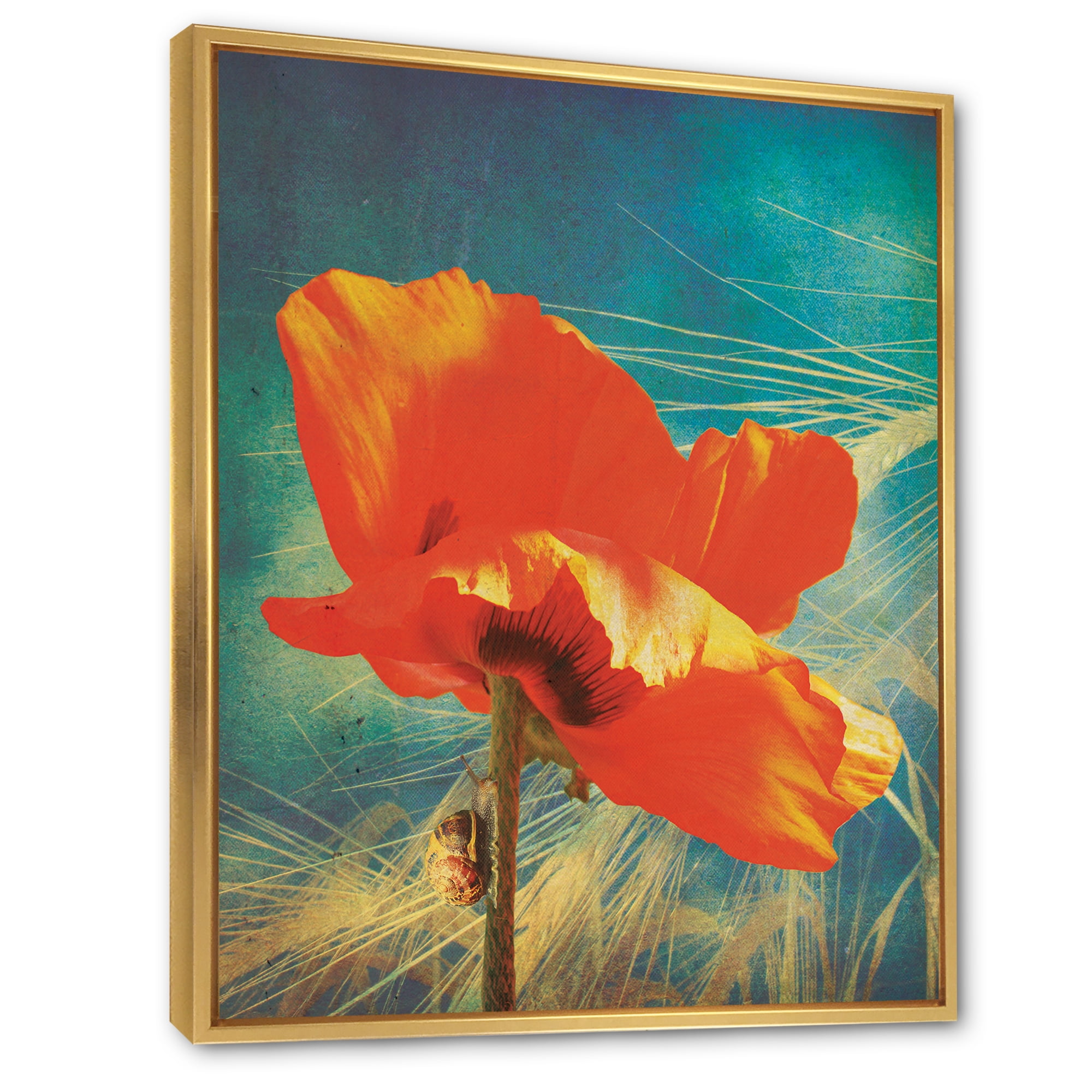 Designart 'Ancient Grunge Poppy' Traditional Framed Canvas Wall Art Print