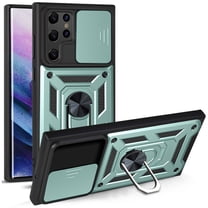Compatible with Samsung Galaxy S20 Ultra Case with Sliding Camera Lens Cover and Ring Kickstand Heavy Duty Military Grade Protection Phone Shockproof Back Cover for Samsung S22 Ultra, Green