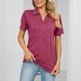 thumbnail image 4 of Women's Short Sleeve Polo Shirts Summer Collared Top Casual V Neck Loose Fit T Shirt, 4 of 7